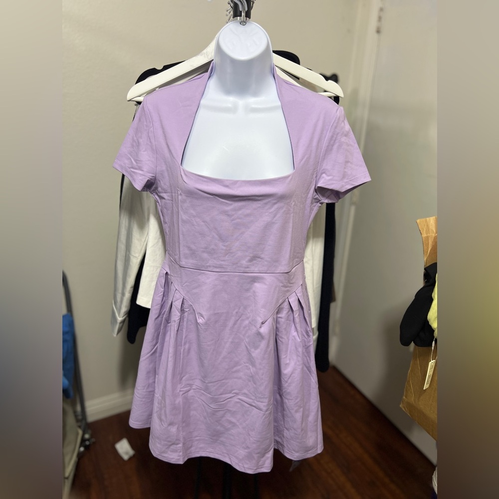 OGL tapered neck short sleeve flounce mini dress